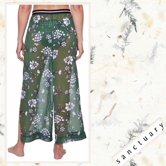 Sanctuary Side Slit Floral Print Coverup Pants in Cactus (Olive Green) - Picture 4 of 5